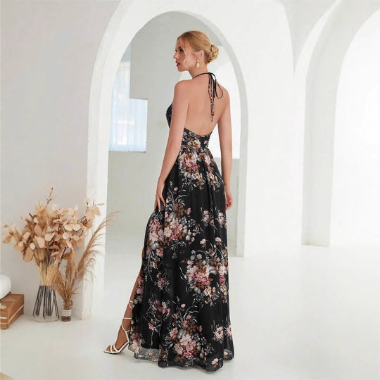 Damen Maxikleid mit hochgeschlossenem Ausschnitt und seitlichem Schlitz R&B