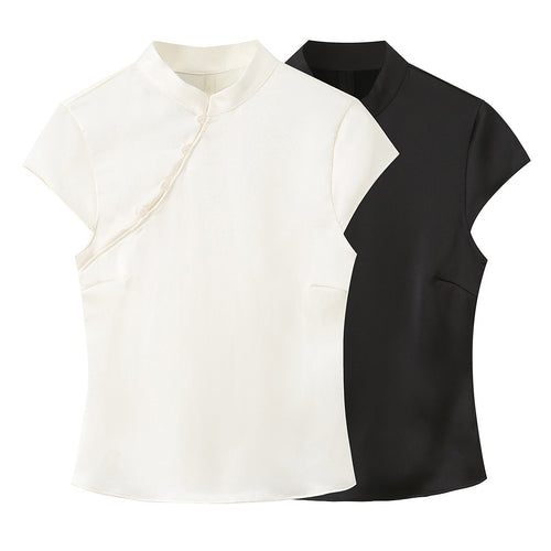 Damen elegantes Oberteil mit asymmetrischem Kragen und Knopfdetails R&B