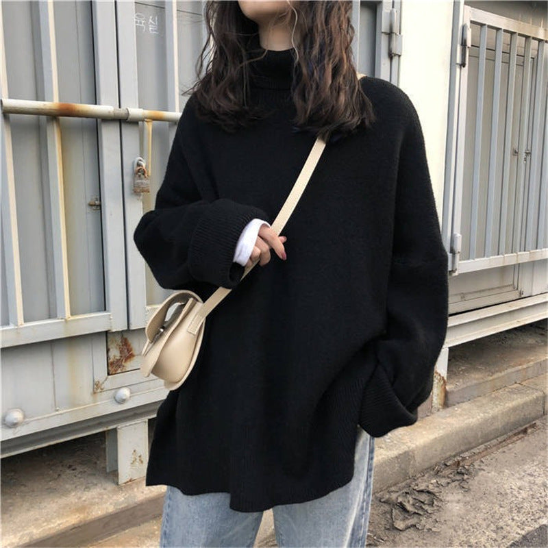 Damen Oversized Pullover mit hohem Kragen und Puffärmeln R&B