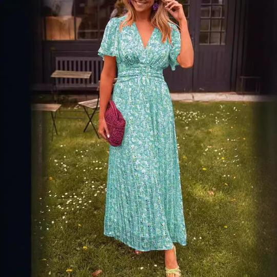 Damen Maxikleid mit floralem Muster und raffinierten Ärmeln R&B