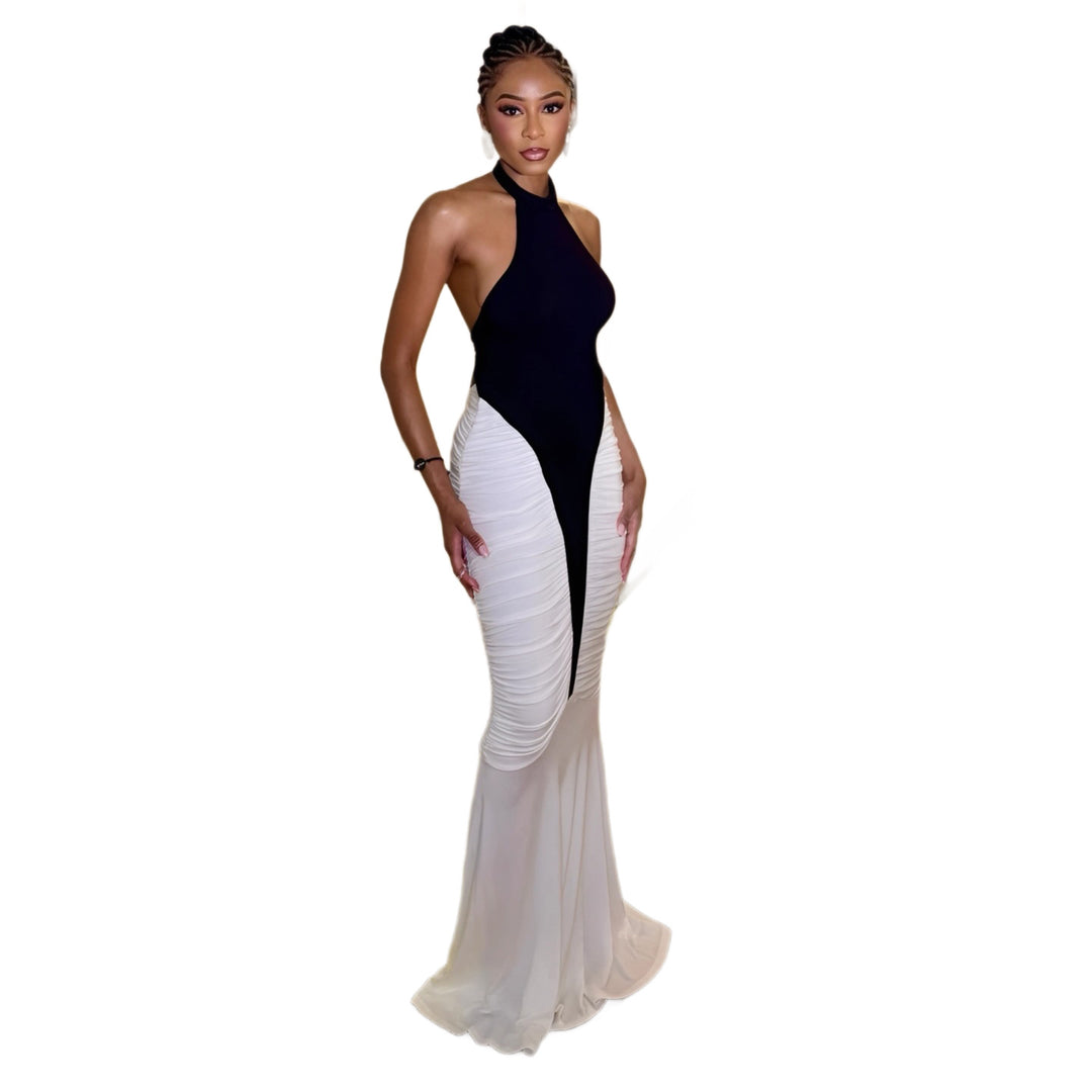 Damen Elegantes Abendkleid mit kontrastierenden Einschnitten R&B