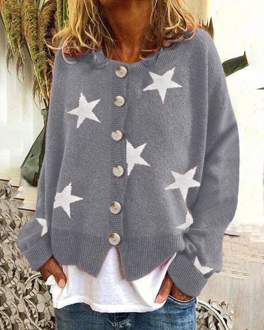 Damen Lockere Strickjacke mit Sternenmotiv R&B