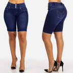 Damen Jeans-Shorts mit hohem Taillenbund und modischen Knopfdetails R&B