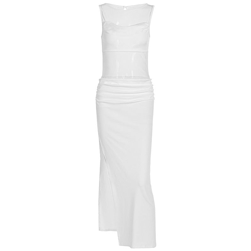 Damen Elegantes Wickelkleid mit transparenten Einsätzen und seitlichem Schlitz R&B