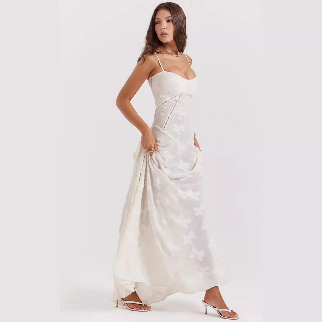 Damen Elegantes Maxikleid mit floralem Häkelmuster und raffiniertem Schnitt R&B