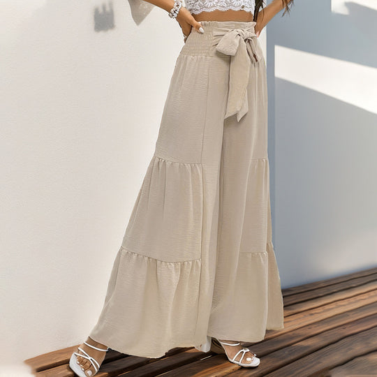 Damen weite Palazzo-Hose mit elegante Rüschendetails und Taillengürtel R&B