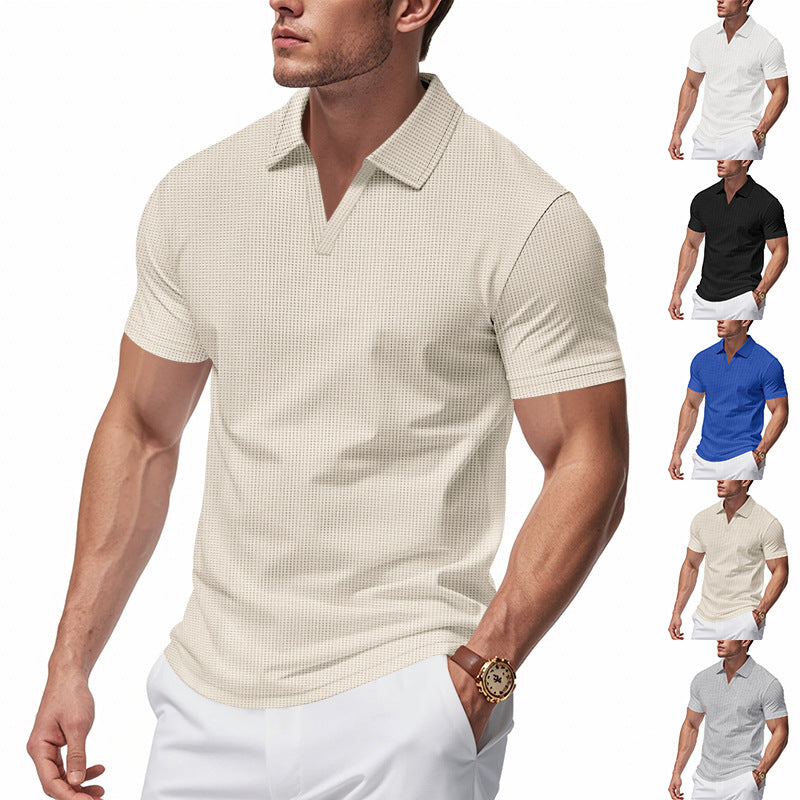 Herren Poloshirt mit strukturiertem Design und modernem V-Ausschnitt R&B