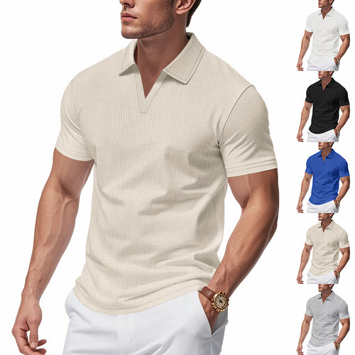 Herren Poloshirt mit strukturiertem Design und modernem V-Ausschnitt R&B