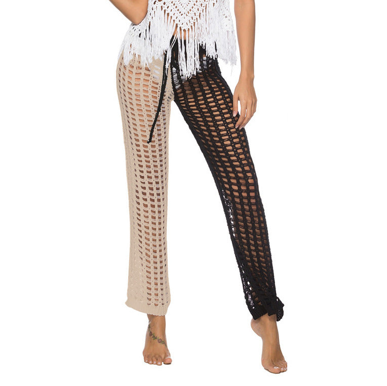 Damen Häkel-Strandhose mit transparentem Muster und modischen Fransen R&B