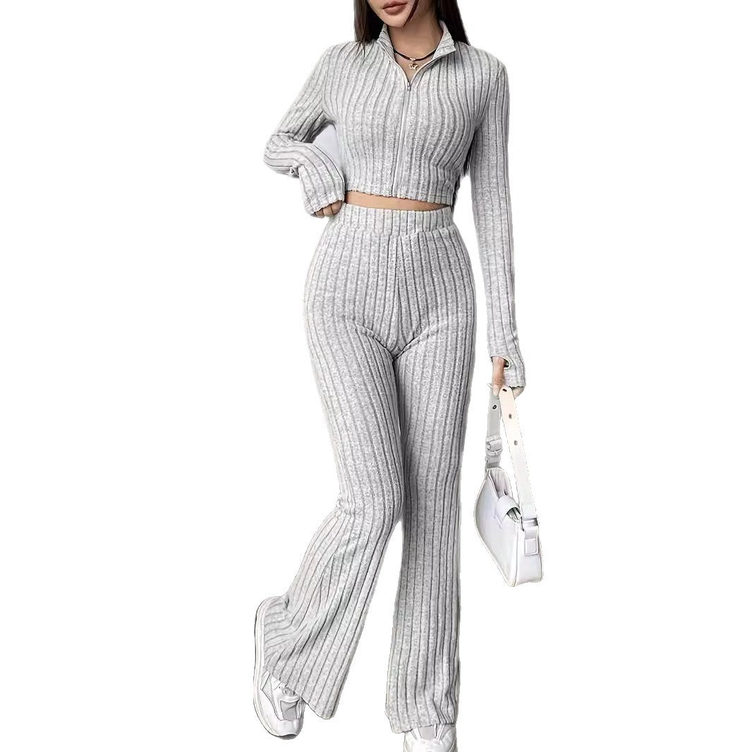 Damen Crop-Pullover und Flared Pants Set R&B