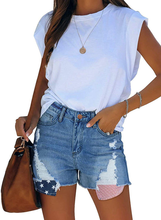 Damen Destroyed Denim-Shorts mit kreativen Patch-Details R&B