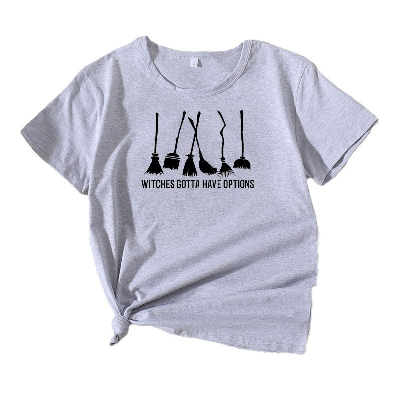 Frauen Grafik Besenstiel Humor T-Shirt R&B