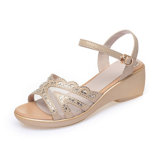 Damen Wedge-Sandaletten mit elegantem Riemendesign und modischem Strassdetail R&B