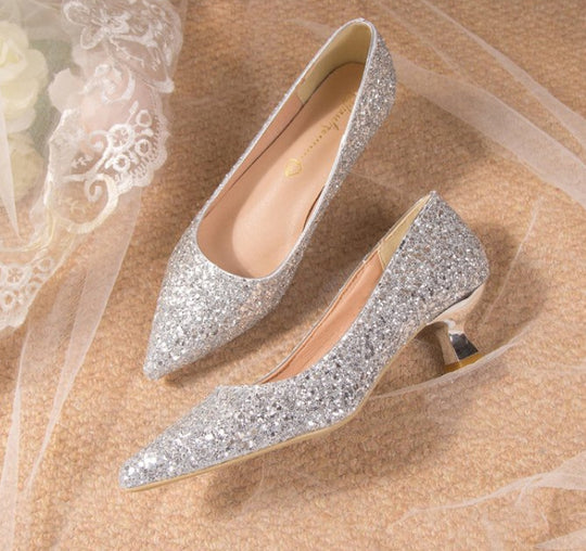 Damen elegante glitzernde Pumps mit spitz zulaufender Form R&B