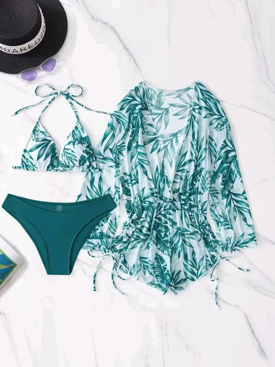 Damen Strandoutfit im Set mit kombiniertem Bikini und lässiger Kaftan R&B