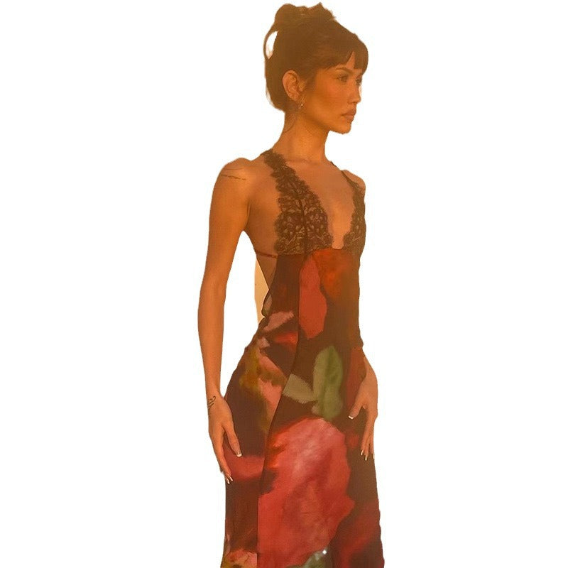 Damen Maxikleid mit raffiniertem Spitzenbesatz und floralen Mustern R&B