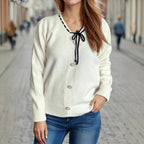 Damen modischer Strickpullover mit verspieltem BindR&Band und dekorativen Knöpfen R&B