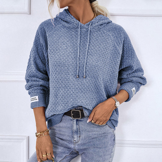 Damen Kapuzenpullover aus strukturiertem Strick mit Kordelzug R&B