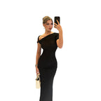 Damen Elegantes und figurbetontes Maxikleid mit zartem Schulterdesign R&B