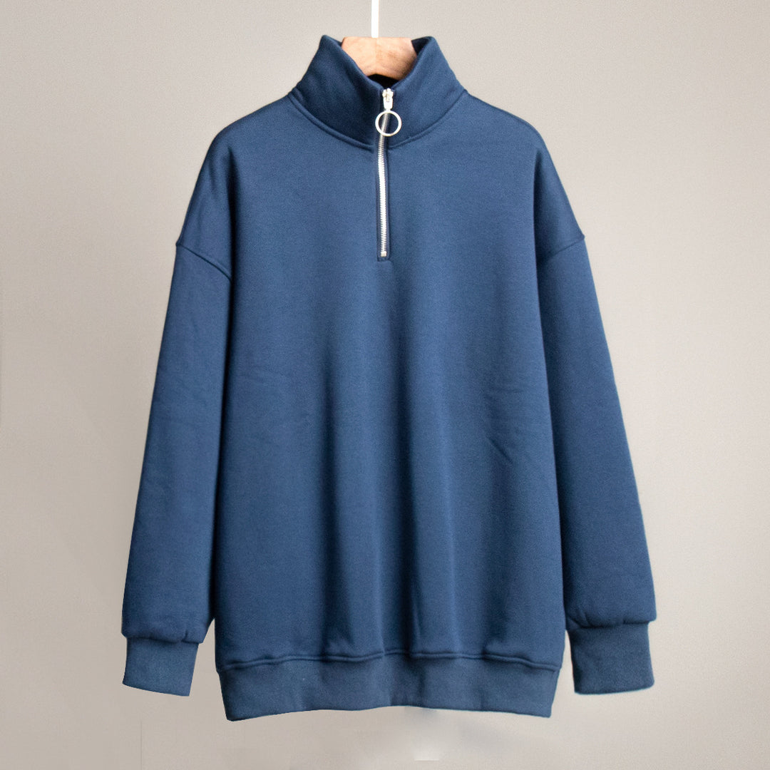 Damen lässiger Pullover mit steigendem Kragen und Reißverschluss R&B