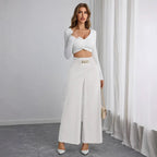 Damen Weite High-Waist Hose mit dekorativem Gummizug und modischem Gürtel