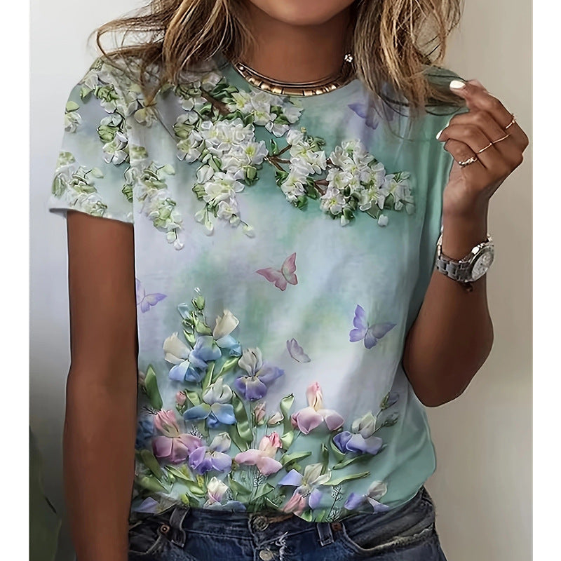Damen T-Shirt mit floralem Design und modernem Schnitt R&B