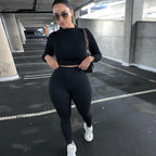 Damen Sportliches Crop-Top und Leggings-Set aus elastischem Material R&B
