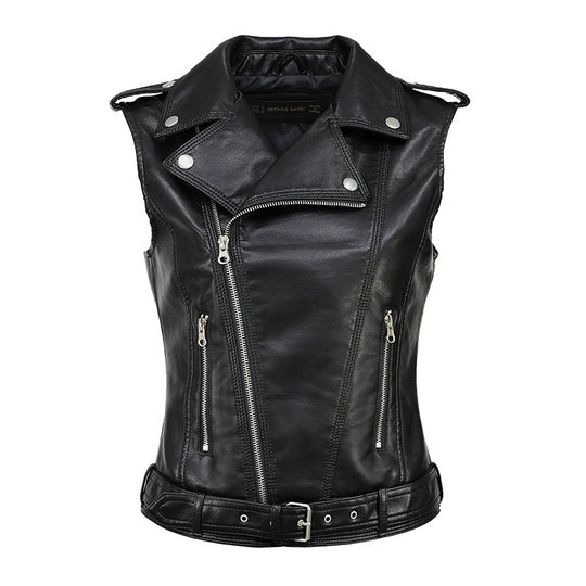 Damen Biker-Lederweste mit asymmetrischem Reißverschluss