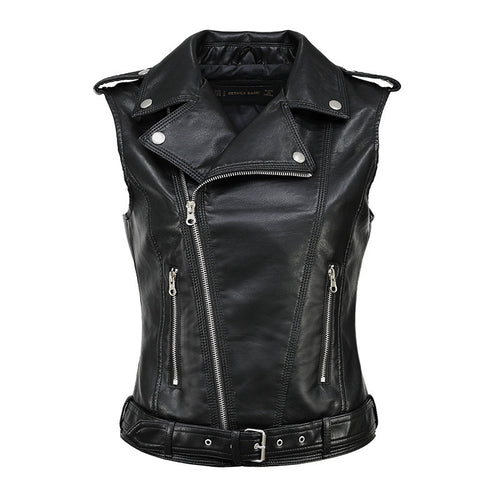 Damen Biker-Lederweste mit asymmetrischem Reißverschluss