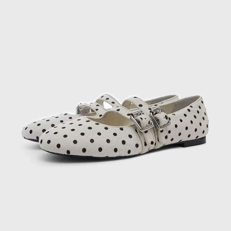 Damen Ballerinas mit modischem Punktedesign und verstellbaren Schnallen R&B