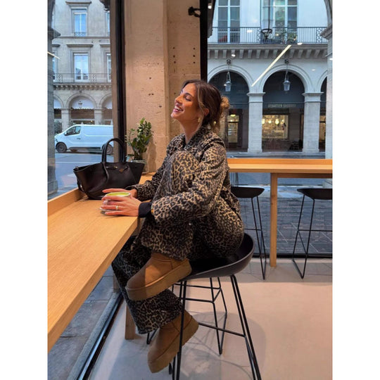 Damen lässige Leo-Print Jacke mit praktischen Taschen R&B