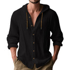 Herren lässige Kapuzenshirtjacke mit Knopfleiste und praktischen Taschen R&B