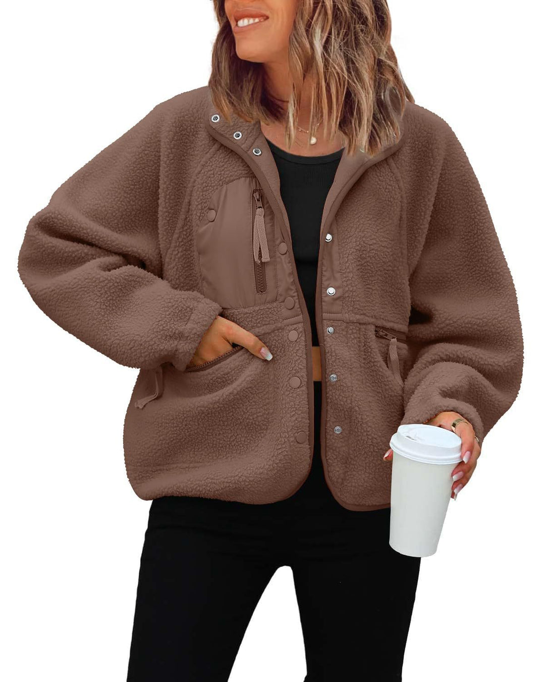 Damen kuschelige Fleecejacke mit praktischen Taschen R&B