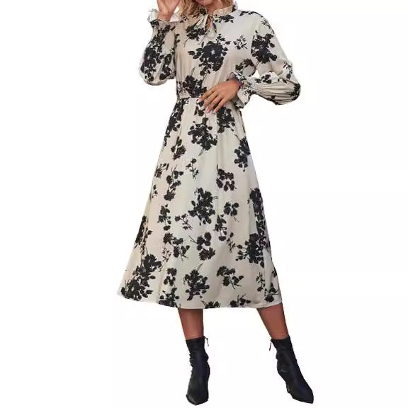 Damen Maxikleid mit floralem Print und angenähtem Bindeband R&B