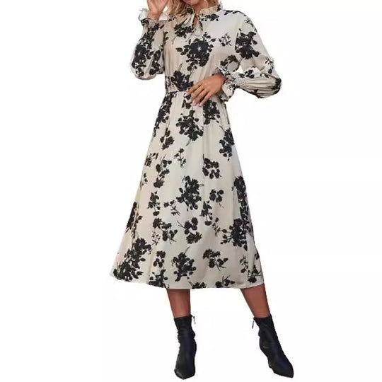 Damen Maxikleid mit floralem Print und angenähtem Bindeband R&B