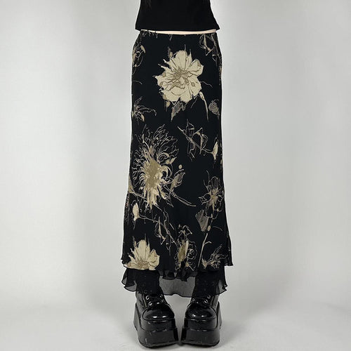Damen Eleganter Maxirock mit floralem Muster und transparentem Untergrund R&B