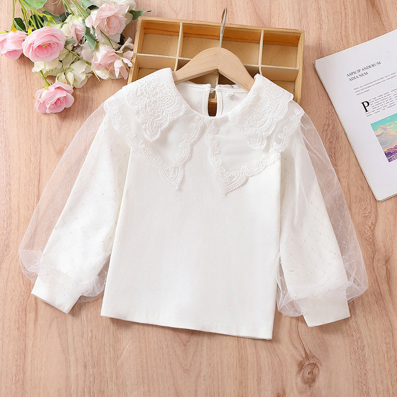 Mädchen Bluse mit romantischen Tüllärmeln und eleganten Spitzenakzenten R&B
