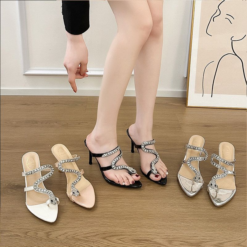 Damen elegante Mules mit funkelnden Strassdetails R&B