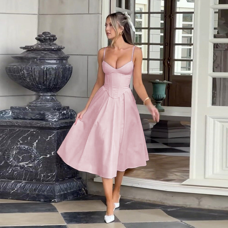 Damen Elegantes Maxikleid mit tailliertem Oberteil und schwingendem Rock R&B