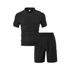 Herren Freizeit-Set aus strukturiertem Baumwollmix mit modischem V-Ausschnitt und elastischem Bund R&B