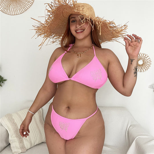 Damen Triangel-Bikini mit zartem Schmetterlingsdesign und funkelnden Details R&B
