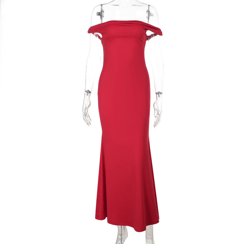 Damen Elegantes Off-Shoulder Maxikleid R&B
