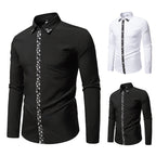 Herren elegantes Langarmhemd mit floralem Kragen und Brusttasche R&B