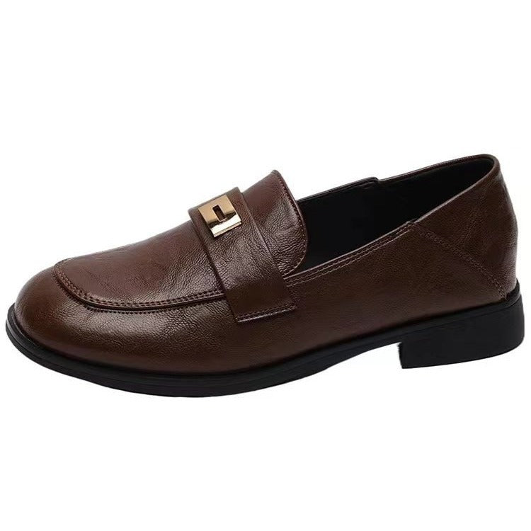Damen elegante Mokassins mit dekorativem Gurt und goldener Schnalle R&B