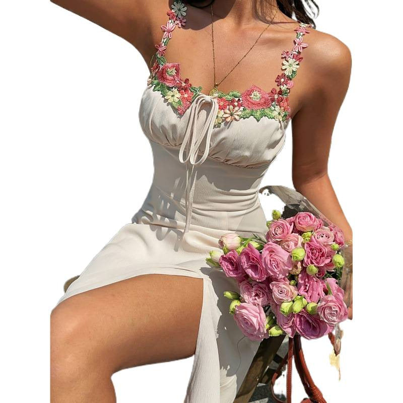 Damen Maxikleid mit floralem Detail und verstellbarem Ausschnitt R&B