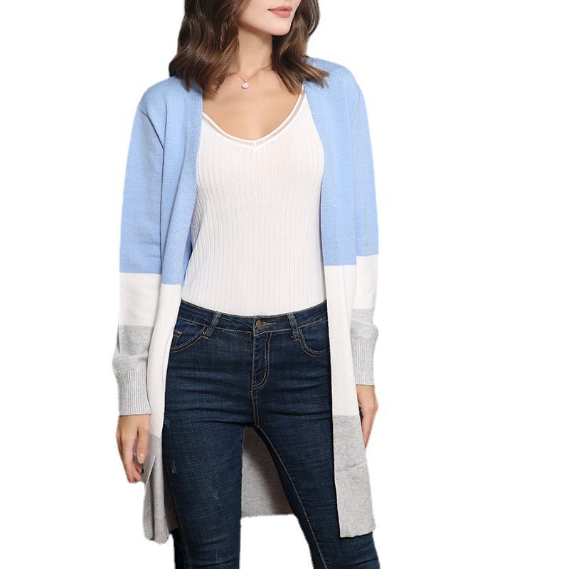Damen lässige Strickjacke mit modernem Blockstreifenmuster und offenen Fronten