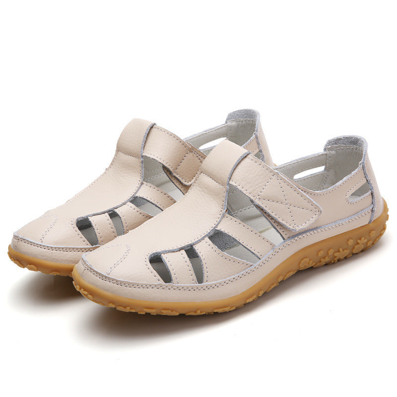 Damen nan geschlossener Leder-Sommerschuh mit Aussparungen Klettverschluss und dämpfender Noppenlaufsohle R&B