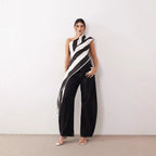 Damen asymmetrisches Wickeloberteil mit Streifenmuster R&B
