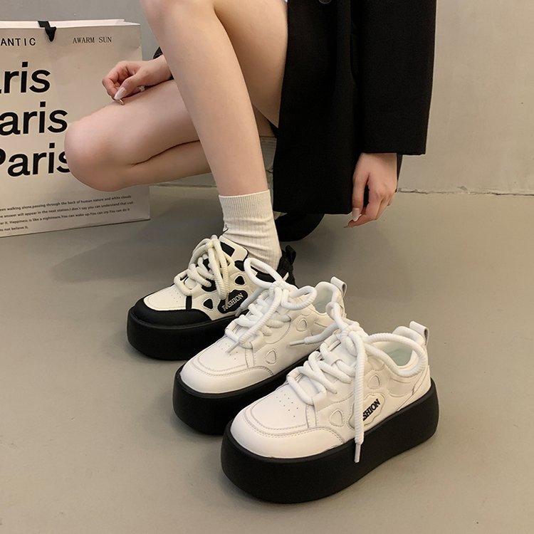 Damen modische Plateau-Sneaker mit glänzender Oberfläche und rutschfester Sohle R&B