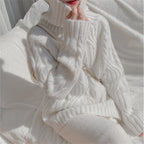 Damen Grobstrickpullover mit hohem Kragen und weichem Material R&B